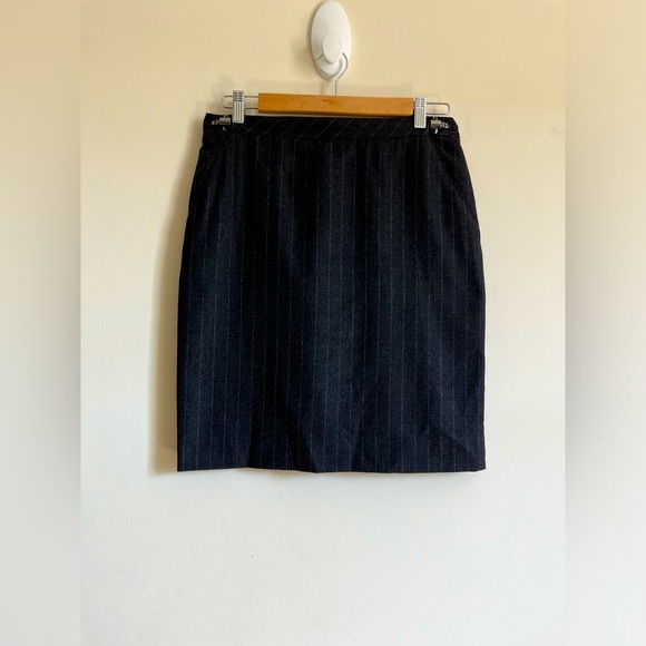 Les Copains Loro Piano Lined Dark Gray Pin Stripe Italian Made Pencil Skirt 42/8 - Picture 1 of 12